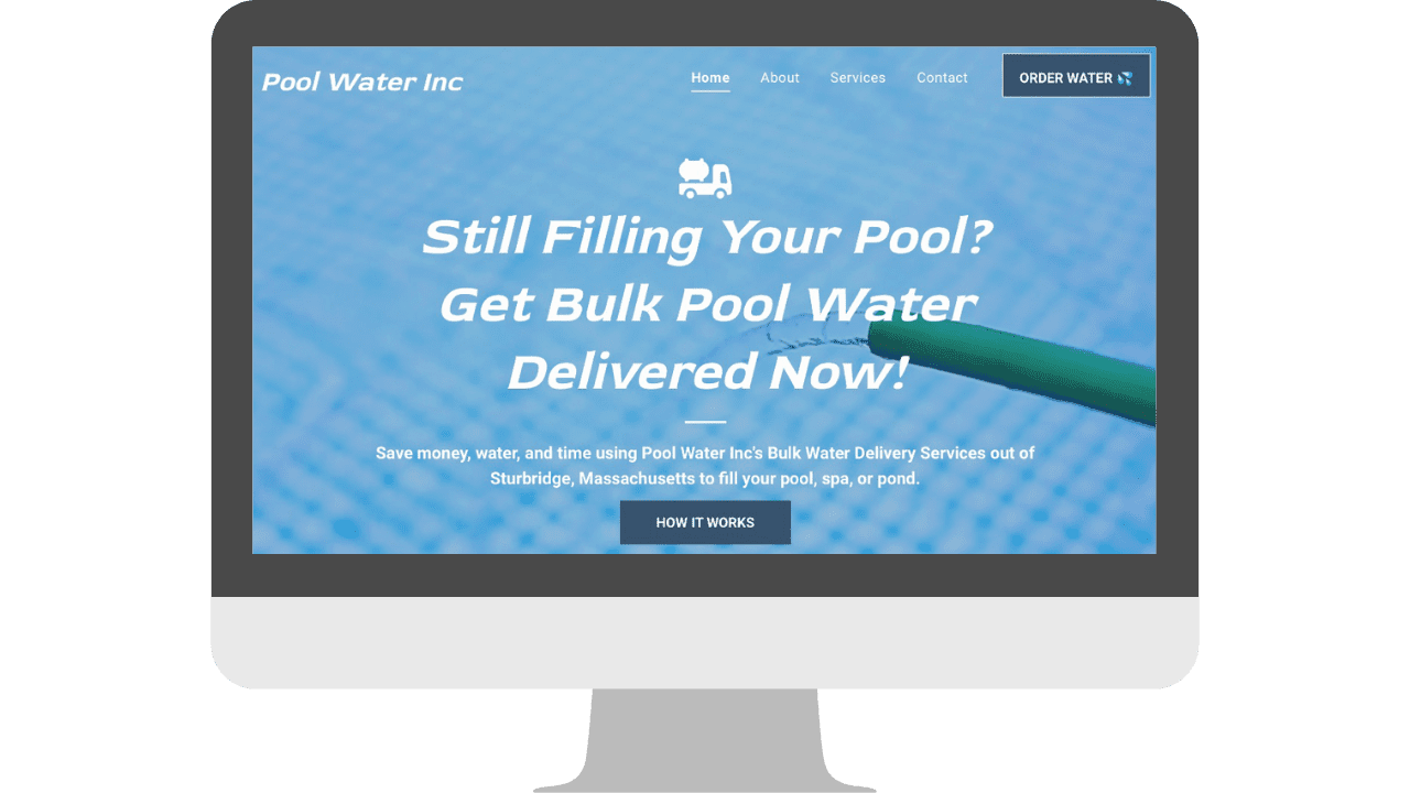 pool-water-inc Graphic showing Pool Water Inc's website on an iMac.